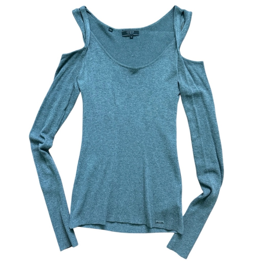 GUESS Women’s Cold Shoulder Ribbed Top - Size S - Gray